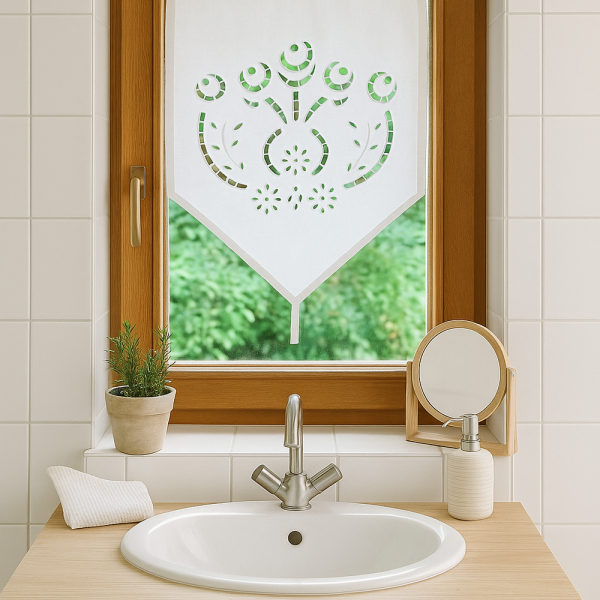 Fenstervorhang aus Baumwolle mit handgehäkelter Spitze – romantischer Vintage-Look weiß 40x60 cm