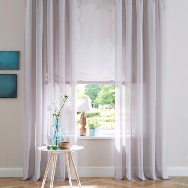 My home schlichte uni Gardine Voile Kräuselband (2 Stück) Halbtransparent grau