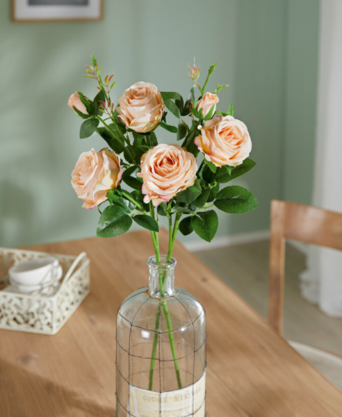 Kunstblume Rose Apricot Blüten Strauch Dekoration Blume Länge ca. 64 cm 7 2020 10 05 75