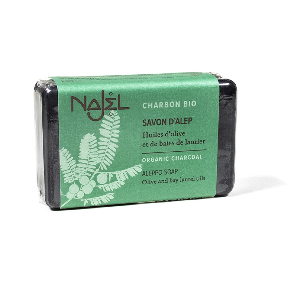 Aleppo-Seife mit biologischer Holzkohle für Gesicht Körper und Haare 100 g 1 Aleppo-Seife mit biologischer Holzkohle für Gesicht Körper und Haare 100 g