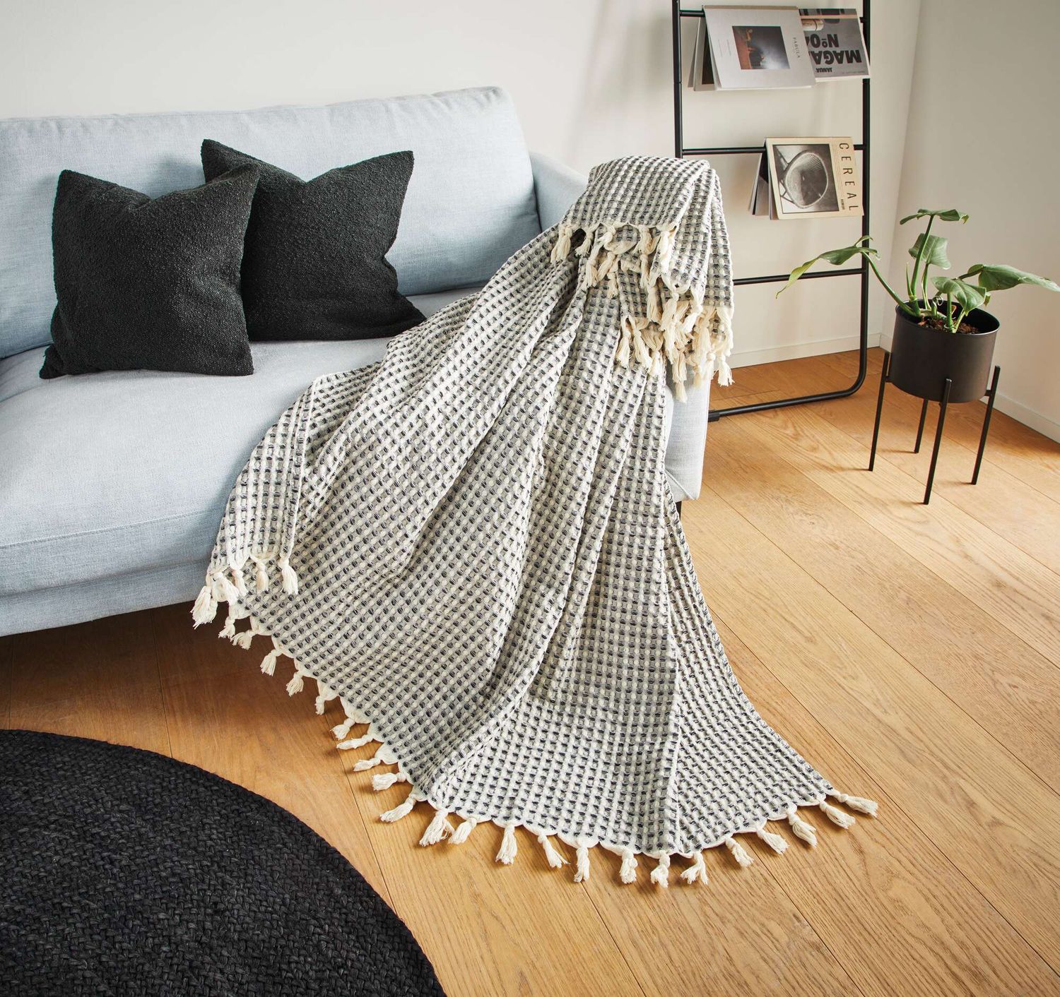 Frank Flechtwaren Plaid Waffelpique Landhaus Stil schwarz-creme 130x170 cm 1 Frank Flechtwaren Plaid Waffelpique Landhaus Stil schwarz-creme 130x170 cm