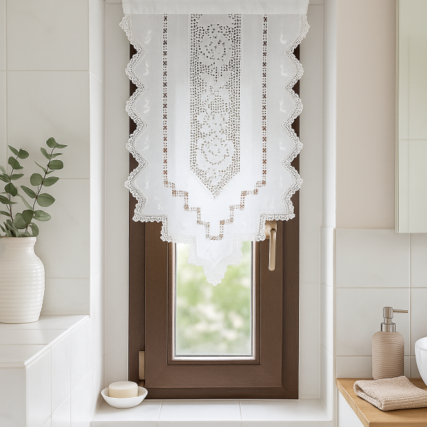 Alternative view of Fenstervorhang aus Baumwolle mit handgehäkelter Spitze – romantischer Vintage-Look weiß 40x60 cm