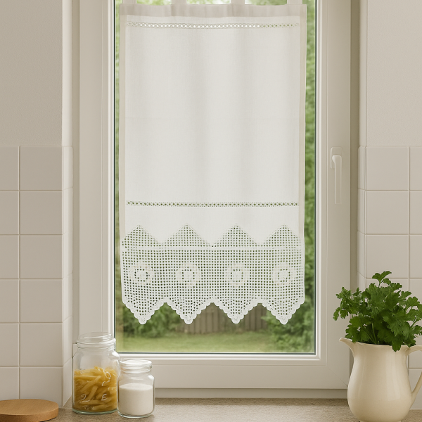 Alternative view of Fenstervorhang Baumwolle mit handgehäkelter Spitze – romantischer Vintage-Look BxH 30x60 cm