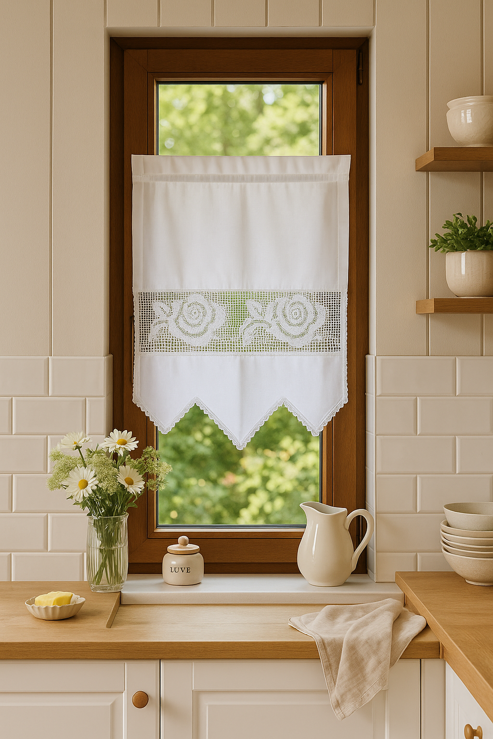 Romantische Gardine mit Häkelspitze im Vintage-Look, Weiß, 45x60 cm, 70% Baumwolle / 30% Polyester, halbtransparent 2 Romantische Gardine mit Häkelspitze im Vintage-Look, Weiß, 45x60 cm, 70% Baumwolle / 30% Polyester, halbtransparent – Bild 2