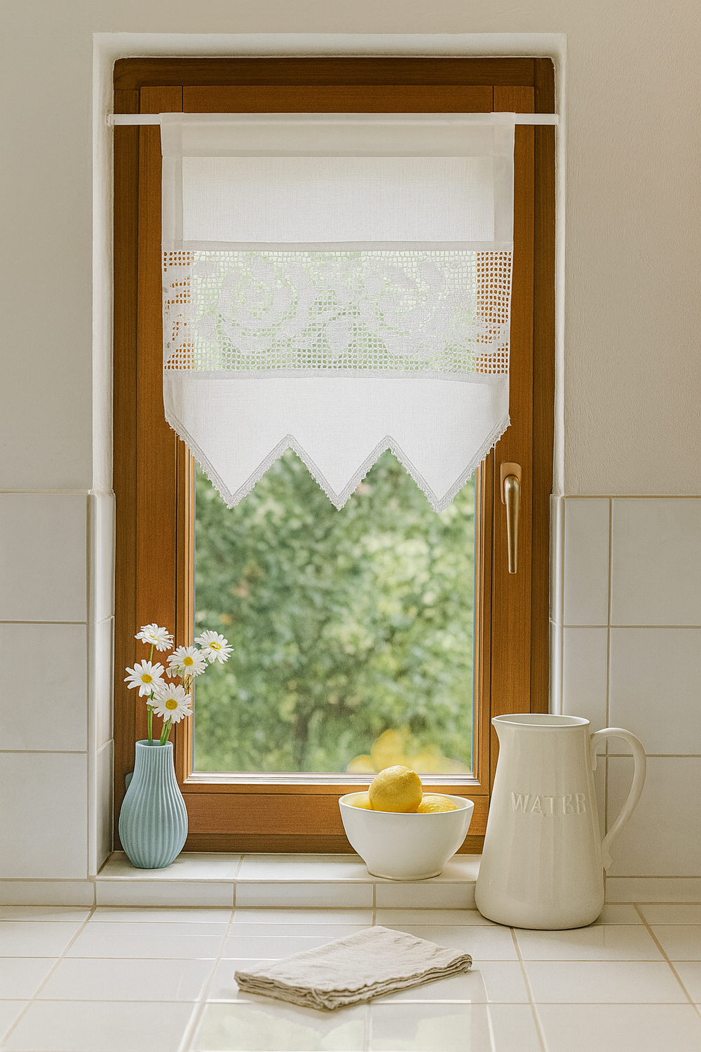 Romantische Gardine mit Häkelspitze im Vintage-Look, Weiß, 45x60 cm, 70% Baumwolle / 30% Polyester, halbtransparent 1 Romantische Gardine mit Häkelspitze im Vintage-Look, Weiß, 45x60 cm, 70% Baumwolle / 30% Polyester, halbtransparent