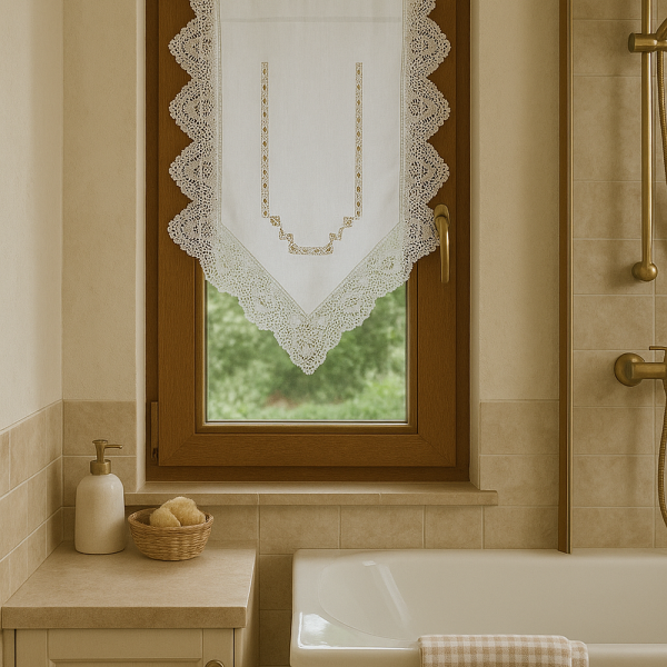 Alternative view of Fenstervorhang aus Baumwolle mit handgehäkelter Spitze – romantischer Vintage-Look weiß 40x60 cm