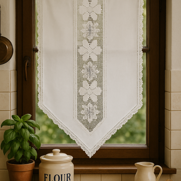 Alternative view of Fenstervorhang aus Baumwolle mit handgehäkelter Spitze – romantischer Vintage-Look BxH 40x80 cm