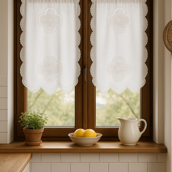 Alternative view of Fenstervorhang aus Baumwolle mit handgehäkelter Spitze – romantischer Vintage-Look weiß 45x75 cm