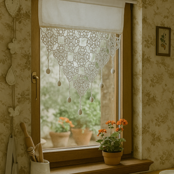 Alternative view of Fenstervorhang aus Baumwolle mit handgehäkelter Spitze – romantischer Vintage-Look weiß BxH 35x45 cm