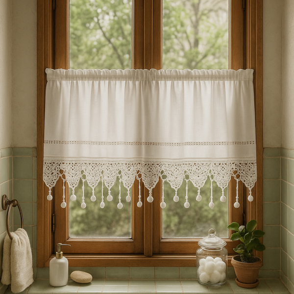 Alternative view of Fenstervorhang aus Baumwolle mit handgehäkelter Spitze – romantischer Vintage-Look weiß HxB 50x120 cm