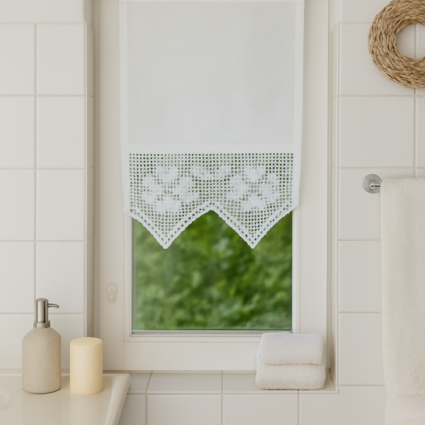 Romantische Gardine mit Häkelspitze im Vintage-Look BxH 35x45 cm, 70% Baumwolle / 30% Polyester, halbtransparent