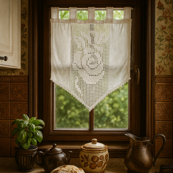 Alternative view of Fenstervorhang aus Baumwolle mit handgehäkelter Spitze – romantischer Vintage-Look BxH 35x45 cm