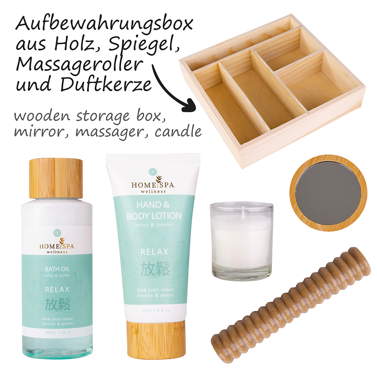 Accentra Home Spa Badeset Jojoba & Lotus in Aufbewahrungsbox aus Holz 160 ml 2 Accentra Home Spa Badeset Jojoba & Lotus in Aufbewahrungsbox aus Holz 160 ml – Bild 2