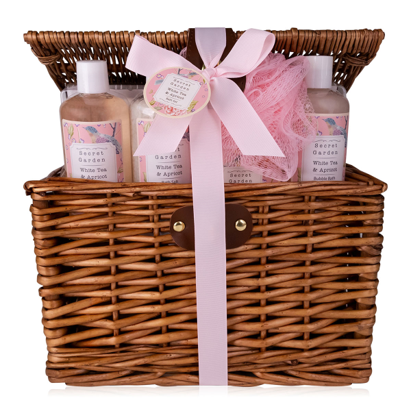 Accentra SECRET GARDEN Geschenkset – Pflegeset im Weidenkorb, White Tea & Apricot 1170 ml