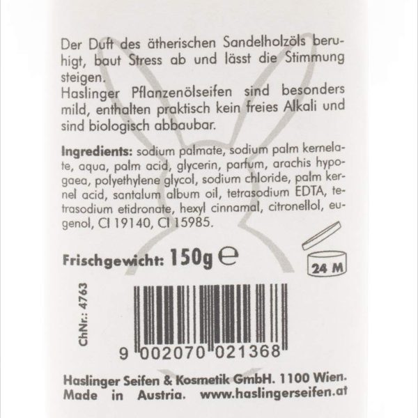 Haslinger Sandelholz Seife hochwertige Pflanzenölseife mit ätherischem Öl beruhigt baut Stress ab 150 g 3 61VdFQ CKHL SL1500