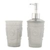 Clayre & Eef 2er Set Badezimmer Seifenspender Zahnbürstenhalter aus Glas-Keramik 3 6GL1118