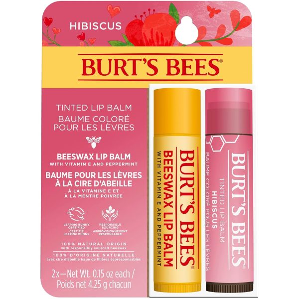 Burt’s Bees Lippenpflege Set – Bienenwachs und Getönter Hibiskus 2 x 4,25 g 100 % natürlich