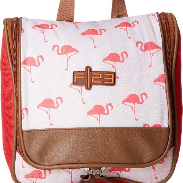 F 23 Kulturbeutel mit Henkel Flamingo beige/Koralle 24 x 8 x 25 cm