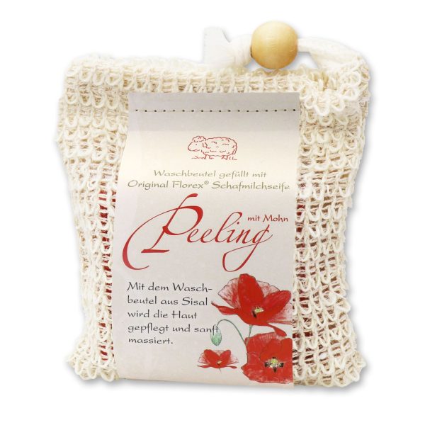 Florex kaltgerührte Schafmilchseife Peeling im Waschbeutel aus Sisal 150 g