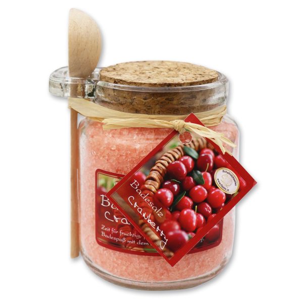 Florex Badesalz Cranberry im dekorativen Glas mit Holzlöffel 300 g