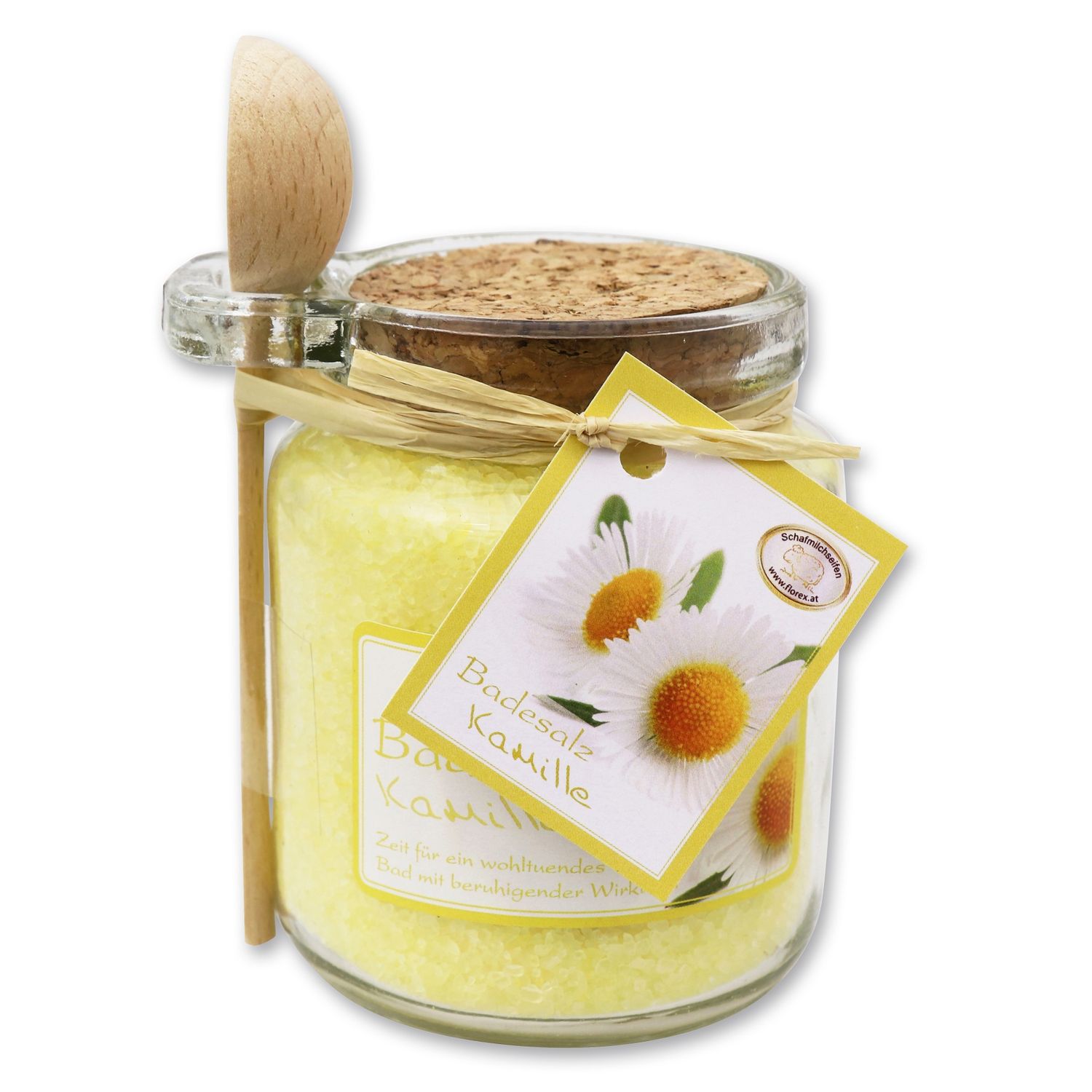 Florex Badesalz Badezusatz Kamille im dekorativen Glas mit Holzlöffel 300 g 1 Florex Badesalz Badezusatz Kamille im dekorativen Glas mit Holzlöffel 300 g