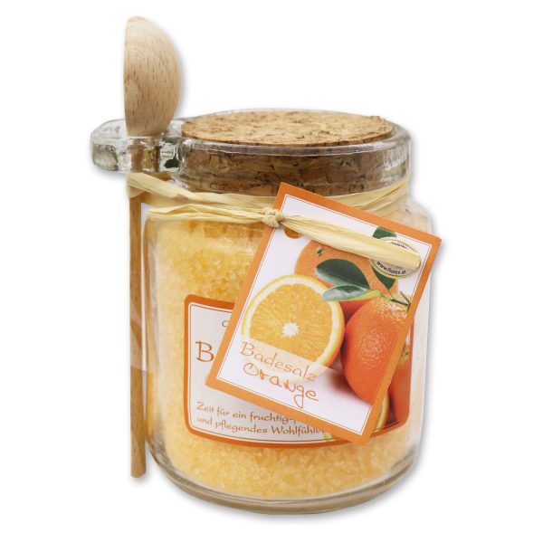 Florex Badesalz Orange mit Schafmilch im dekorativen Glas mit Holzlöffel 300 g