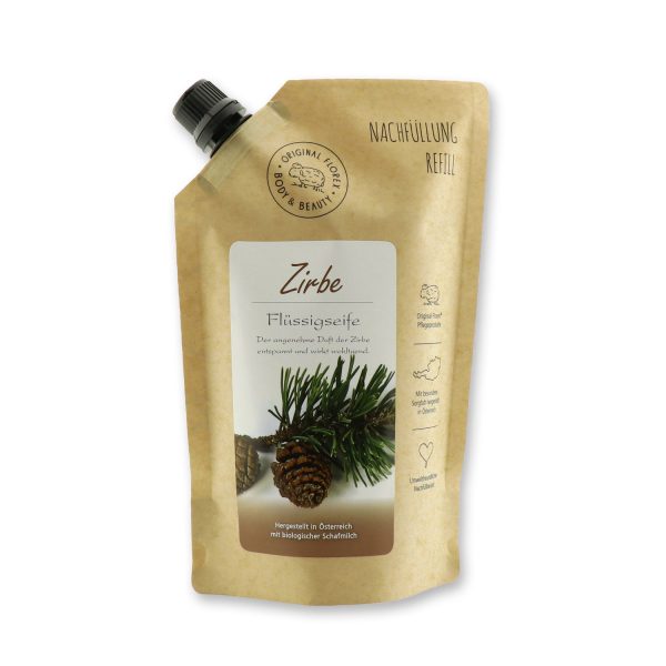 Flüssigseife Zirbe mit biologischer Schafmilch 1000ml im Nachfüll-Beutel