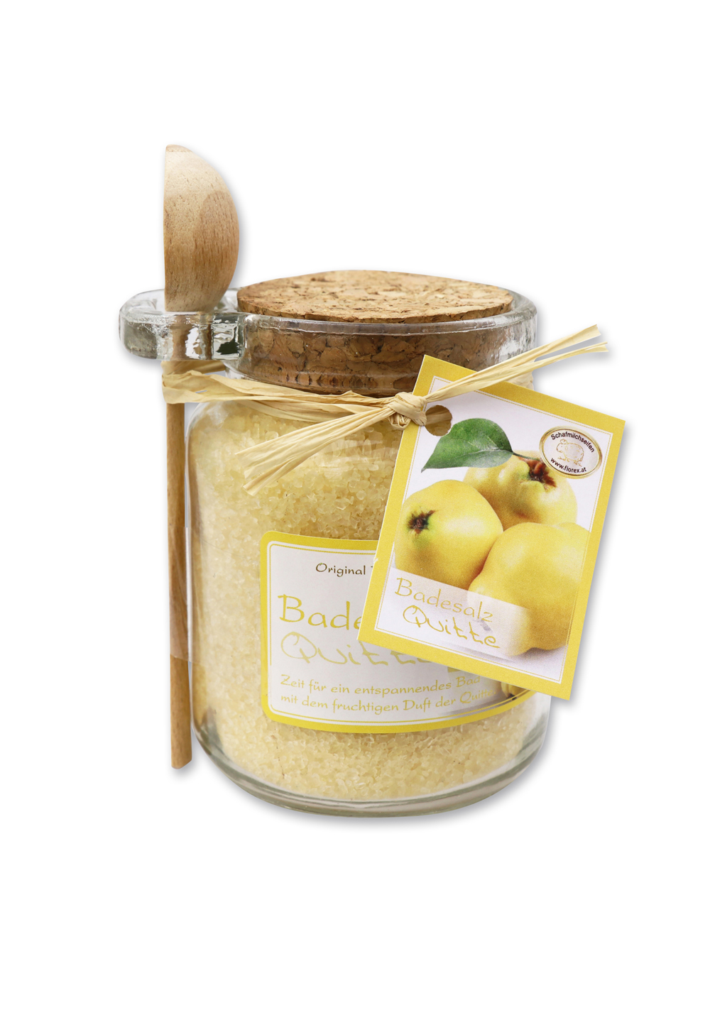 Florex Badesalz Quitte im dekorativen Glas mit Holzlöffel 300 g 2 Florex Badesalz Quitte im dekorativen Glas mit Holzlöffel 300 g – Bild 2