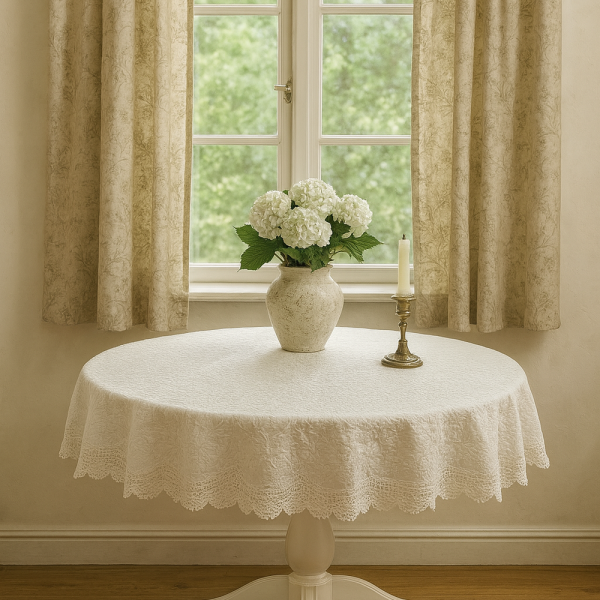 Van Deurs Tischdecke Bestickt Baumwolle im Landhaus Vintage Stil ca. Rund 90 cm