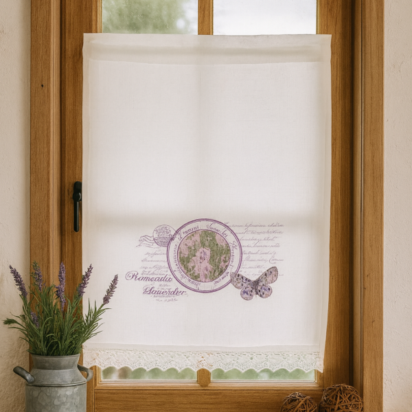 Romantischer Panneaux mit Fensterbild & Spitze – Gardine im Landhausstil von Hossner