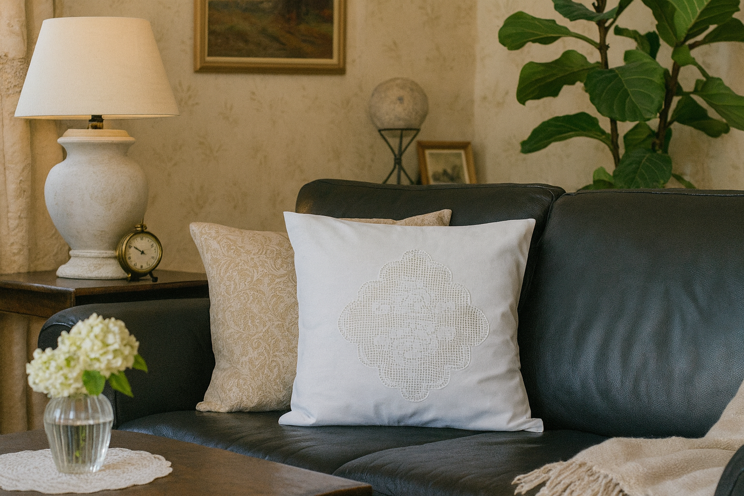 Romantische Kissenhülle mit echter Häkelspitze – Shabby Landhaus Look von Hossner 40x40 cm 3 Romantische Kissenhülle mit echter Häkelspitze – Shabby Landhaus Look von Hossner 40x40 cm – Bild 3