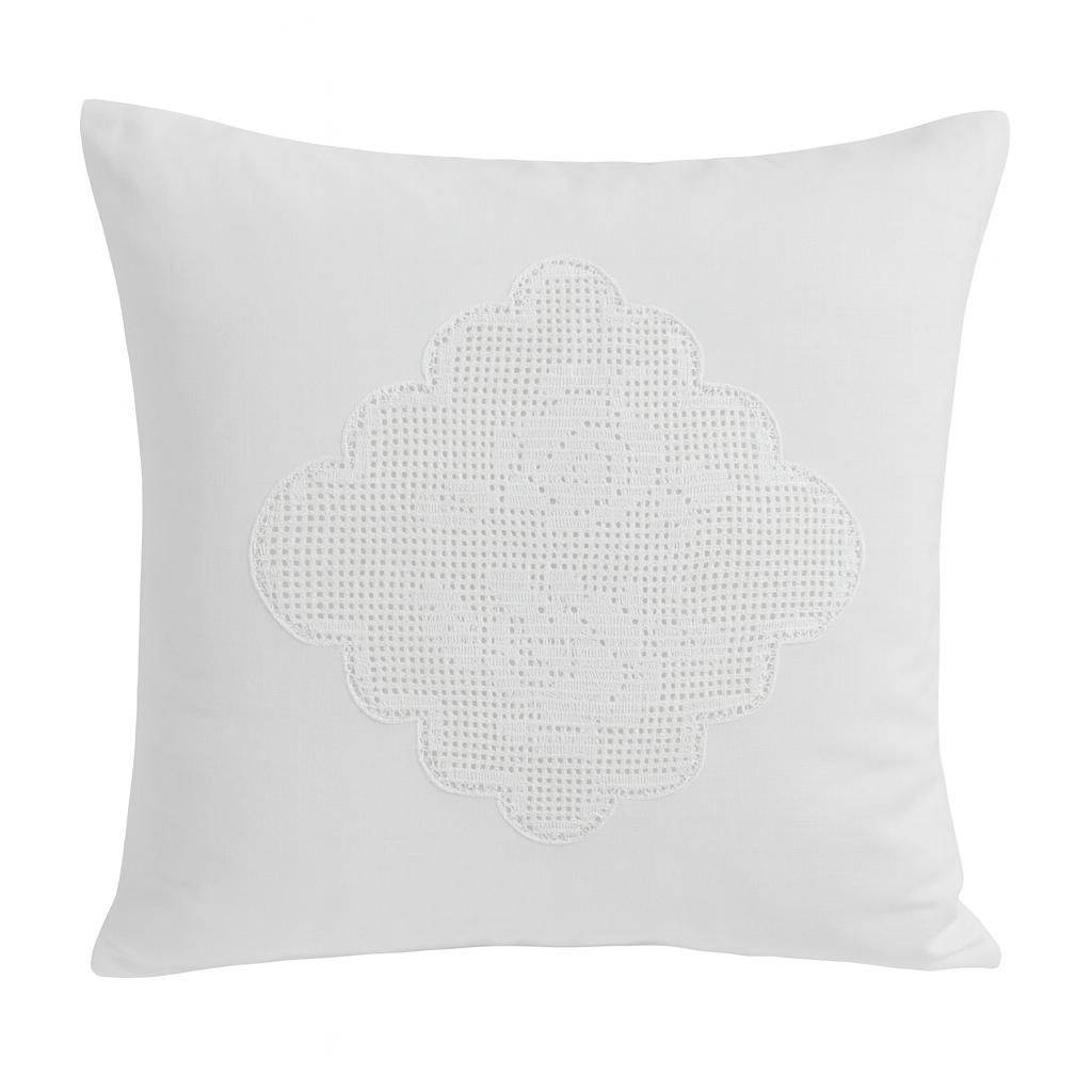 Romantische Kissenhülle mit echter Häkelspitze – Shabby Landhaus Look von Hossner 40x40 cm 1 Romantische Kissenhülle mit echter Häkelspitze – Shabby Landhaus Look von Hossner 40x40 cm