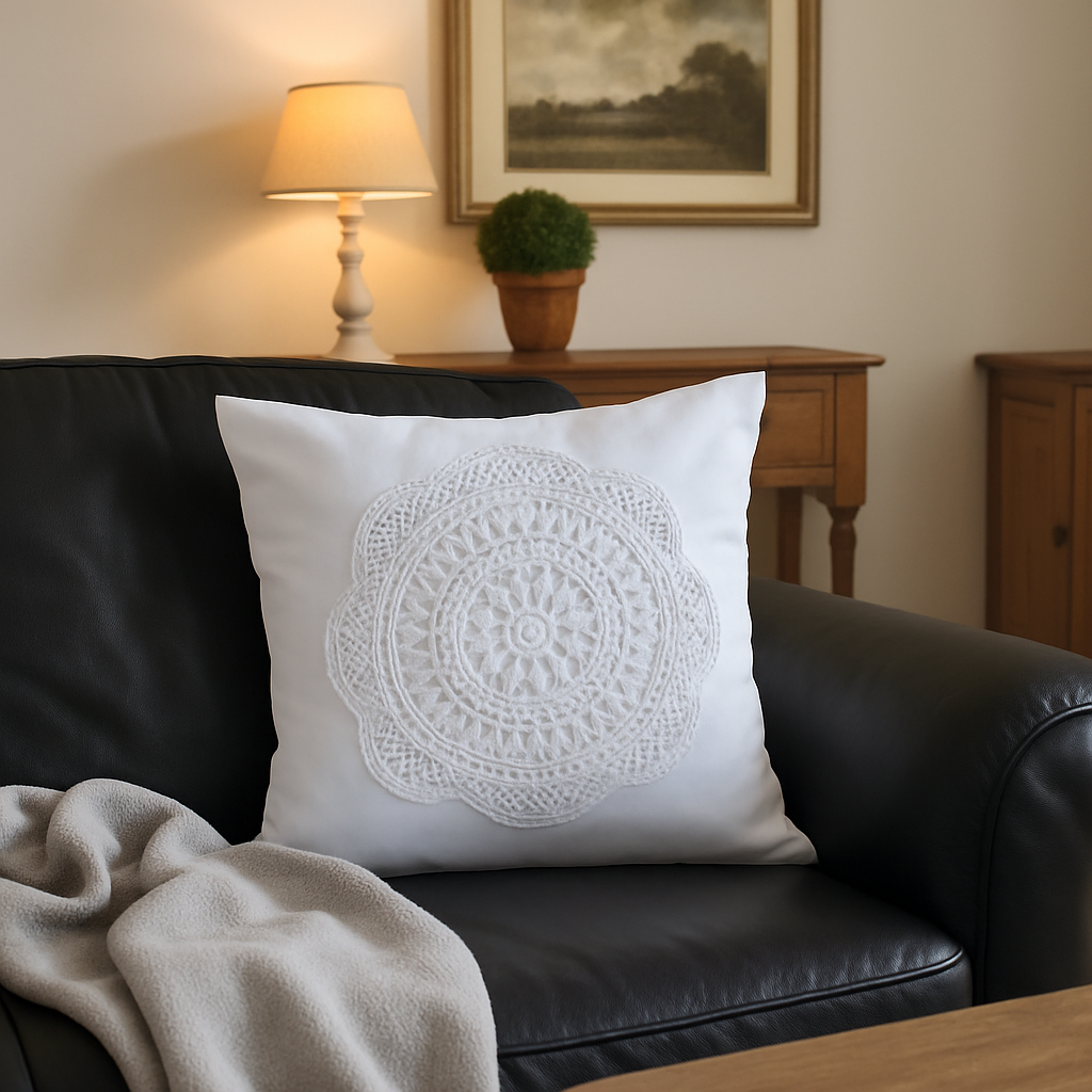 Romantische Kissenhülle mit echter Häkelspitze – Shabby Landhaus Look von Hossner 40x40 cm 2 Romantische Kissenhülle mit echter Häkelspitze – Shabby Landhaus Look von Hossner 40x40 cm – Bild 2