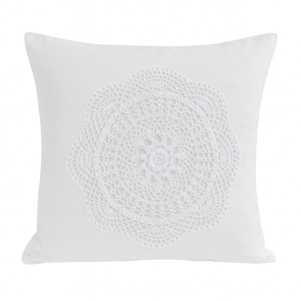 Romantische Kissenhülle mit echter Häkelspitze – Shabby Landhaus Look von Hossner 40x40 cm 1 Romantische Kissenhülle mit echter Häkelspitze – Shabby Landhaus Look von Hossner 40x40 cm