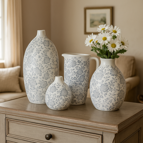 Keramik Vase/Krug mit Millefleur Muster – romantisch & elegant D12,5cm H19 cm