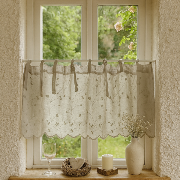 Van Deurs bestickte Kurzgardine Panneaux Millefleur HxB 40x200 cm birch