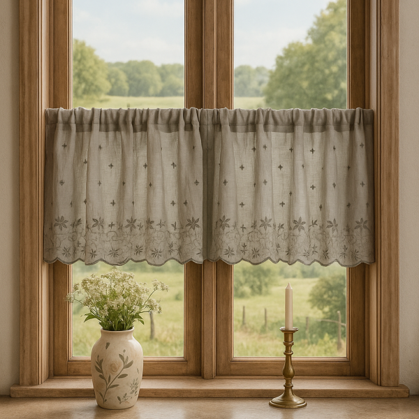 Alternative view of Van Deurs bestickte Kurzgardine Panneaux Millefleur HxB 40x200 cm birch