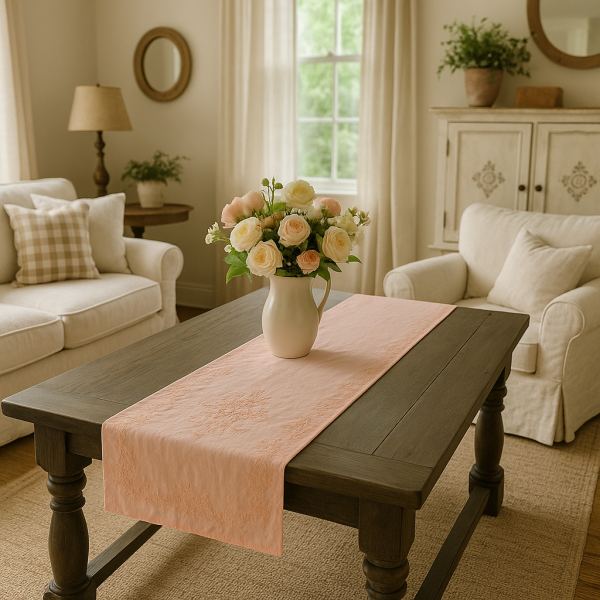 Tischläufer romantisch bestickt Vintage Peach 100% Baumwolle ca. 40x160 cm