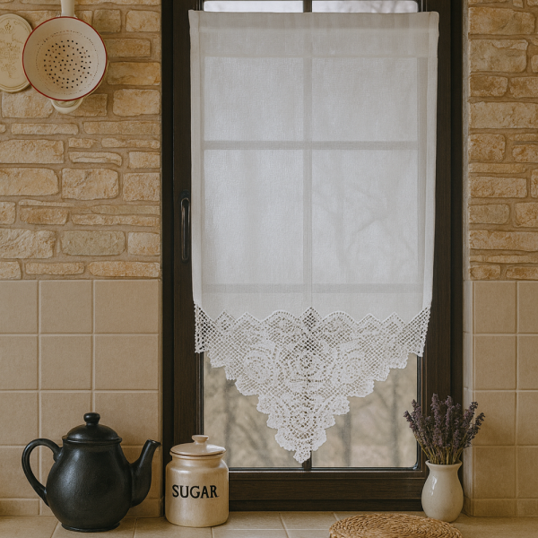 Alternative view of Fenstervorhang aus Leinen mit handgehäkelter Spitze – romantischer Vintage-Look BxH 30x45 cm