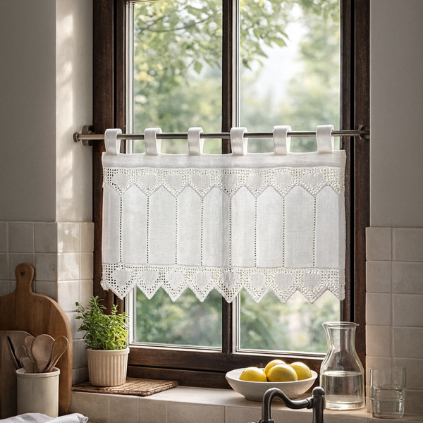 Alternative view of Fenstervorhang aus Baumwolle mit handgehäkelter Spitze – romantischer Vintage-Look BxH 40x40 cm