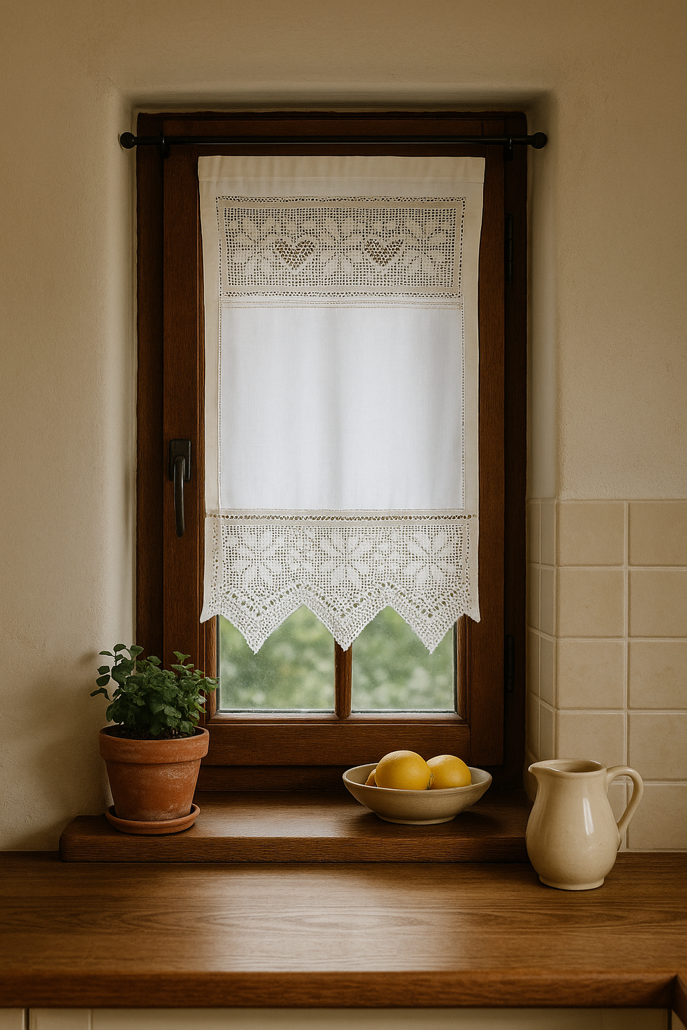 Romantische Gardine mit Häkelspitze im Vintage-Look, Weiß, 45x75 cm, 100% Baumwolle, halbtransparent 2 Romantische Gardine mit Häkelspitze im Vintage-Look, Weiß, 45x75 cm, 100% Baumwolle, halbtransparent – Bild 2