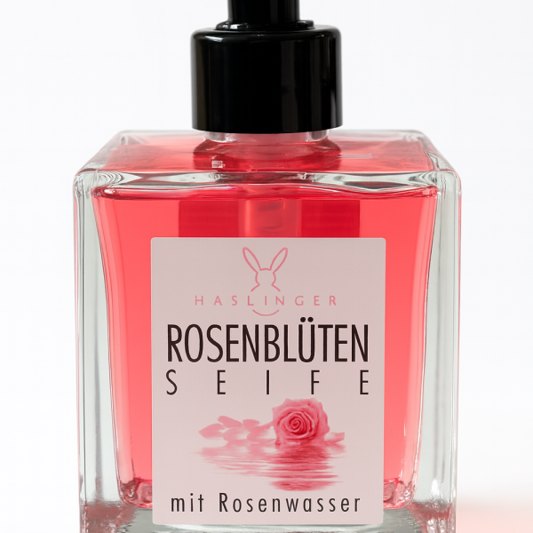 Haslinger Rosen Flüssigseife im Glas Spender 240 ml