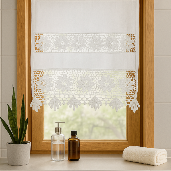 Alternative view of Romantische Gardine mit Häkelspitze im Vintage-Look, Weiß, 45x60 cm, 100% Baumwolle, halbtransparent