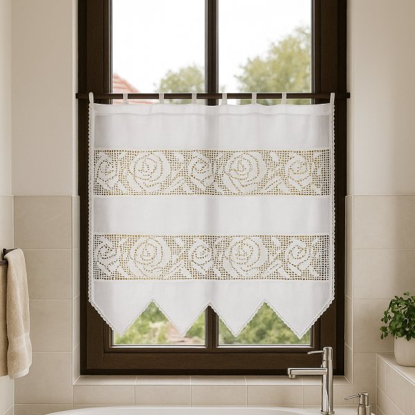 Alternative view of Romantische Gardine mit Häkelspitze im Vintage-Look, Weiß, 45x75 cm, 70% Baumwolle / 30% Polyester, halbtransparent