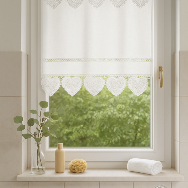 Alternative view of Fenstervorhang aus Baumwolle mit handgehäkelter Spitze – romantischer Vintage-Look weiß BxH 40x60 cm