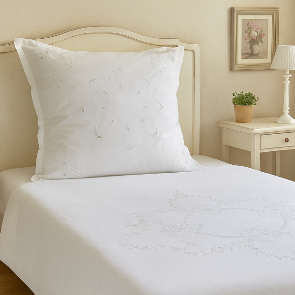 Hossner Vintage Bettwäsche Verona Richelieu Stickerei Landhaus Stil 155x200 + 80x80 cm