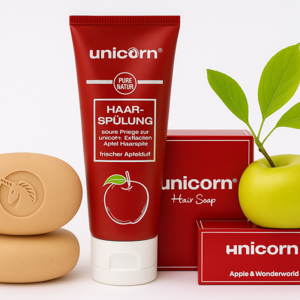 Unicorn Haarpflege-Set Bio Apfel-Haarseife und Sauer-Haarspülung 250 g