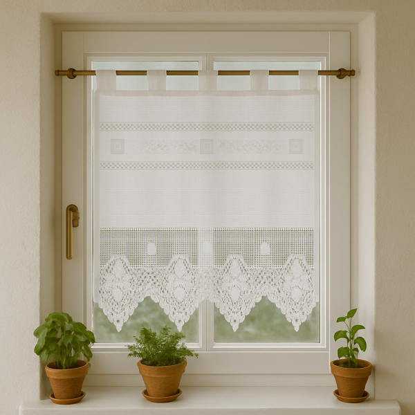 Alternative view of Fenstervorhang Baumwolle mit handgehäkelter Spitze – romantischer Vintage-Look BxH 40x50 cm
