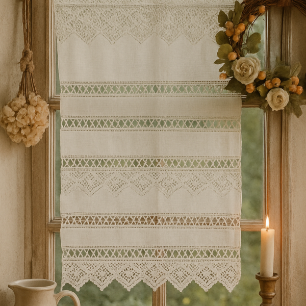 Alternative view of Fenstervorhang aus Baumwolle mit handgehäkelter Spitze – romantischer Vintage-Look BxH 40x70 cm