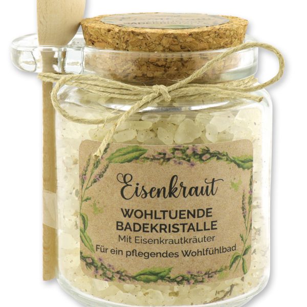 Florex Badesalz Eisenkraut grob mit Schafmilch im dekorativen Glas mit Holzlöffel 300 g